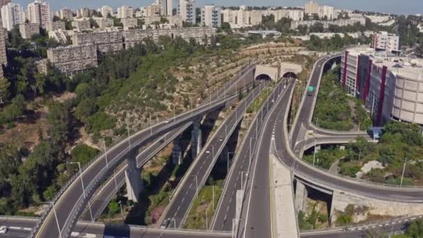 Enorma Motorväg Väg Utbyte Nära Haifa Transport Underjordiska Grottor Antenn — Stockvideo