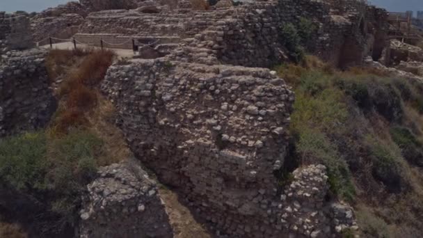 Ondas Turistas Colapso Parque Nacional Apollonia Israel Vista Aérea Drone — Vídeo de Stock