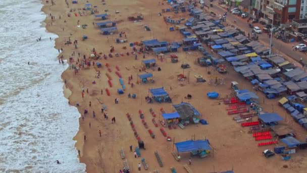 Puesta Sol Playa Del Océano Puri Orissa India Imágenes Aviones — Vídeos de Stock