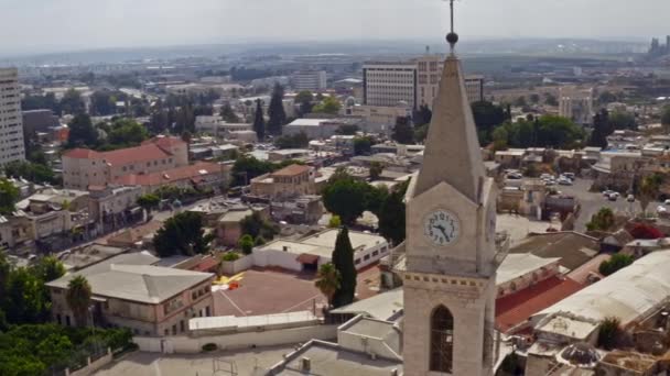 Stor Franciscan Kyrka Centrum Ramleh Israel Antenn Drönare — Stockvideo