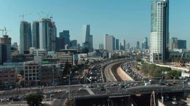 Tel Aviv Israel Septiembre 2019 Centro Ciudad Horizonte Aviones Tripulados — Vídeos de Stock