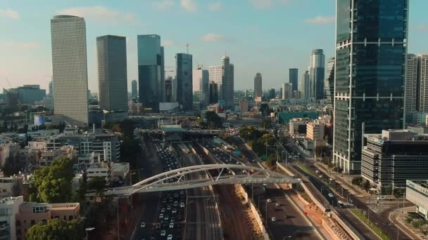 Tel Aviv Israel Septiembre 2019 Centro Ciudad Horizonte Aviones Tripulados — Vídeo de stock