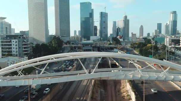 Tel Aviv Israel Septiembre 2019 Centro Ciudad Horizonte Aviones Tripulados — Vídeo de stock