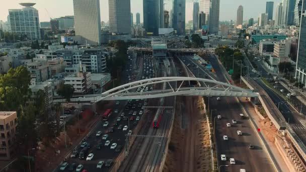 Tel Aviv Israel Septiembre 2019 Centro Ciudad Horizonte Aviones Tripulados — Vídeos de Stock