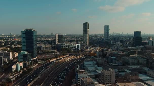 Tel Aviv Israel Septiembre 2019 Centro Ciudad Horizonte Aviones Tripulados — Vídeo de stock