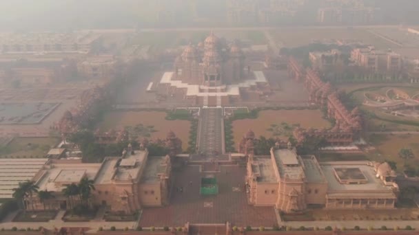 Delhi Indien Die Akshardham Tempel Luftaufnahmen Drohne — Stockvideo
