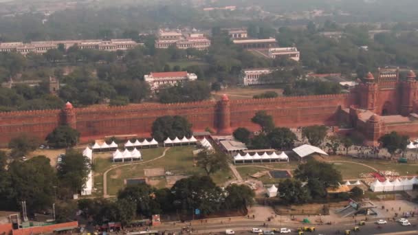 Delhi India Purana Qila Fort Luchtfoto Drone Beelden — Stockvideo