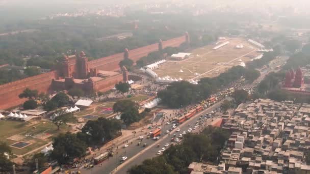 Delhi India Purana Qila Fort Air Drone Footage — стокове відео