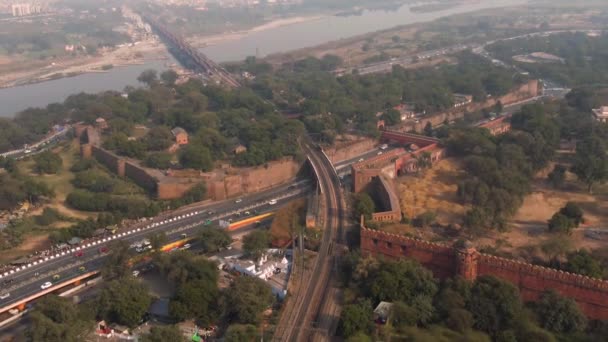 Delhi India Purana Qila Fort Luchtfoto Drone Beelden — Stockvideo