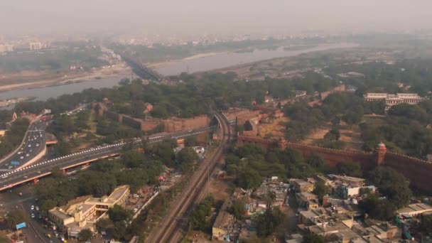 Delhi Índia Purana Qila Fort Imagens Drones Aéreos — Vídeo de Stock
