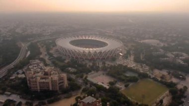 Delhi, Hindistan, spor stadyumu - 20.02.2019: Hava aracı 4k görüntüleri