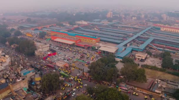 Delhi 2019 Stazione Ferroviaria Ndls Delhi India Drone Aereo — Video Stock