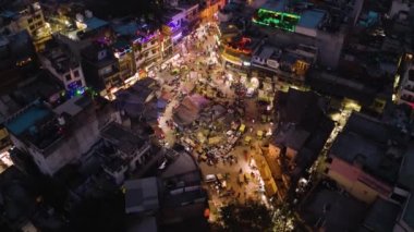 Delhi, Hindistan, Ana Pazar 4k gece hava aracı