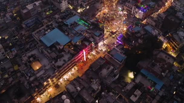 Dillí Indie Hlavní Bazar Noční Letecký Dron — Stock video