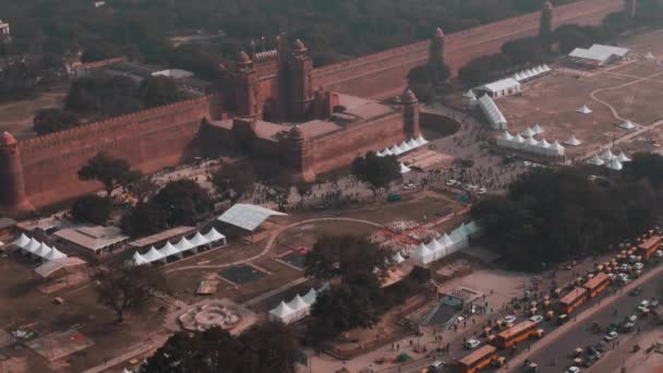 Delhi India Purana Qila Fort Luchtfoto Drone Beelden — Stockvideo