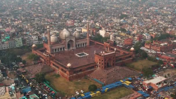 New Delhi India Jama Masjid Moskee Luchtfoto Drone Video — Stockvideo