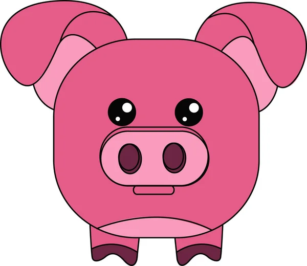 Cute Pink Piggy Vector Funny Animal Character Child Drawing — Stock Photo, Image