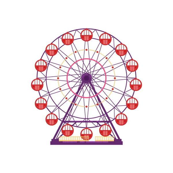 Красочное колесо обозрения, элемент парка развлечений в плоском стиле изолирован на белом фоне. Семейное развлечение, карусель, векторная иллюстрация веселья — стоковый вектор