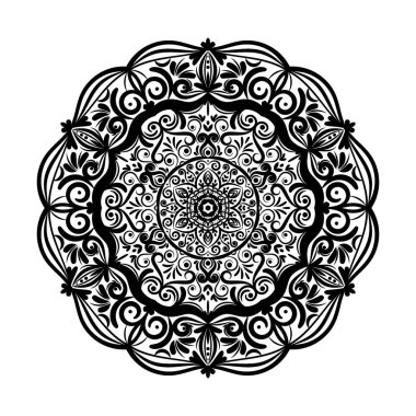Tek renkli mandala doodle boho stil öğe. Dekoratif yuvarlak desen, dantel peçete vektör çizim çiçek mandala, etnik süsleme