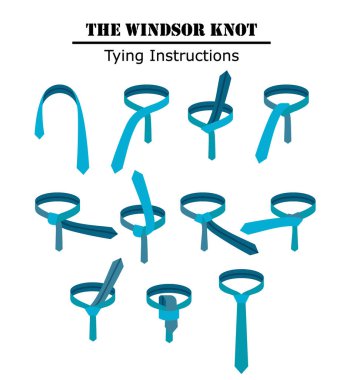 Beyaz arka plan üzerinde izole windsor tie knot yönergeleri. Nasıl bir kravat bağlamayı Kılavuzu. Düz illüstrasyon vektör