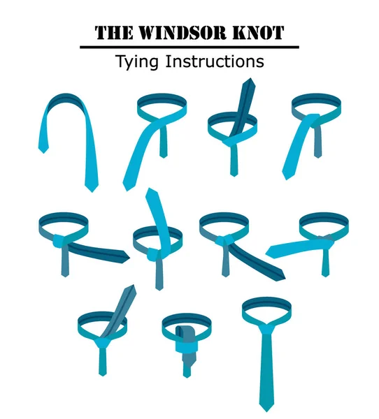 De windsor stropdas knoop-instructies geïsoleerd op een witte achtergrond. Handleiding hoe te tie een stropdas. Vlakke afbeelding in vector — Stockvector