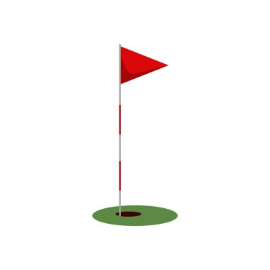 Beyaz arka planda, Golf, golf ekipmanları - vektör çizim için düz öğe izole deliği çimenlerin üzerinde Golf bayrak