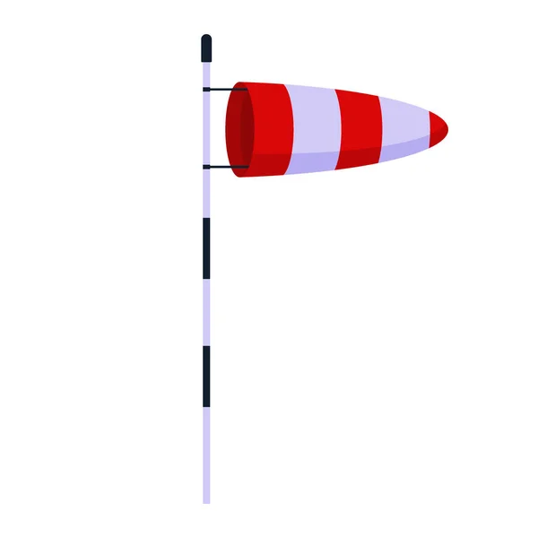 Cono meteorología veleta de viento de viento aislado sobre fondo blanco. Indicador de ancho de viento rayado rojo y blanco. Ilustración vectorial . — Vector de stock