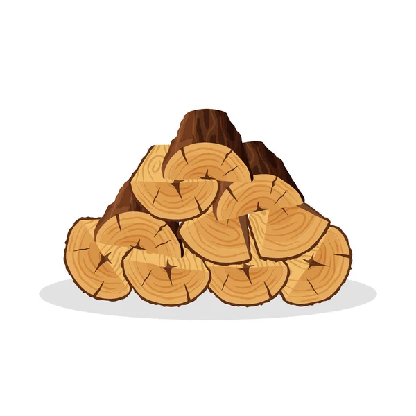 Pila di materiali di legna da ardere per l'industria del legname isolata su sfondo bianco. Pile di tronchi di legno tronco d'albero, albero del fumetto a forma di triangolo e tronchi semicerchio - illustrazione vettoriale piatta — Vettoriale Stock