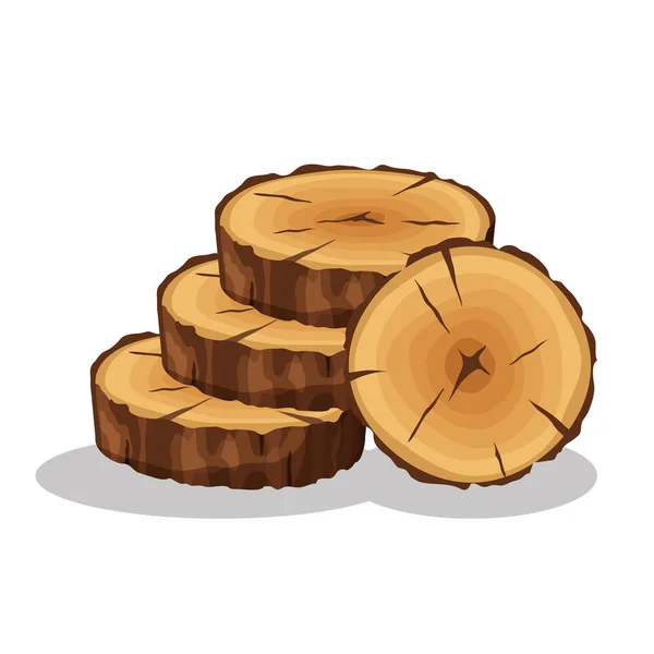 Cartoon pile of tree rings isolated on white background. Wooden log cross sections with splits and cracks vector illustration — Stock Vector