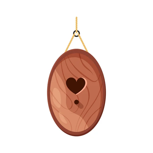 Wooden handmade bird house of oval shape and heart shaped hole isolated on white background. Cartoon homemade nesting box for birds, ecology birdbox vector illustration — 스톡 벡터