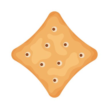 Cracker yongaları kare şekil beyaz arka plan üzerinde izole. Kahvaltıiçin bisküvi çerezleri, lezzetli atıştırmalık gıda - vektör illüstrasyon