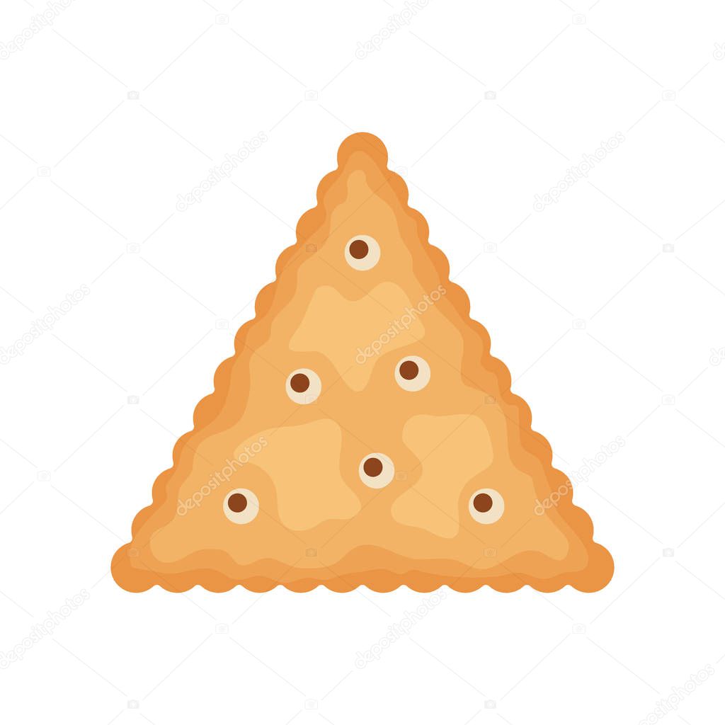 Cracker chips triangle shape isolated on white background. Biscuit cookies for breakfast, tasty snack food - vector illustration