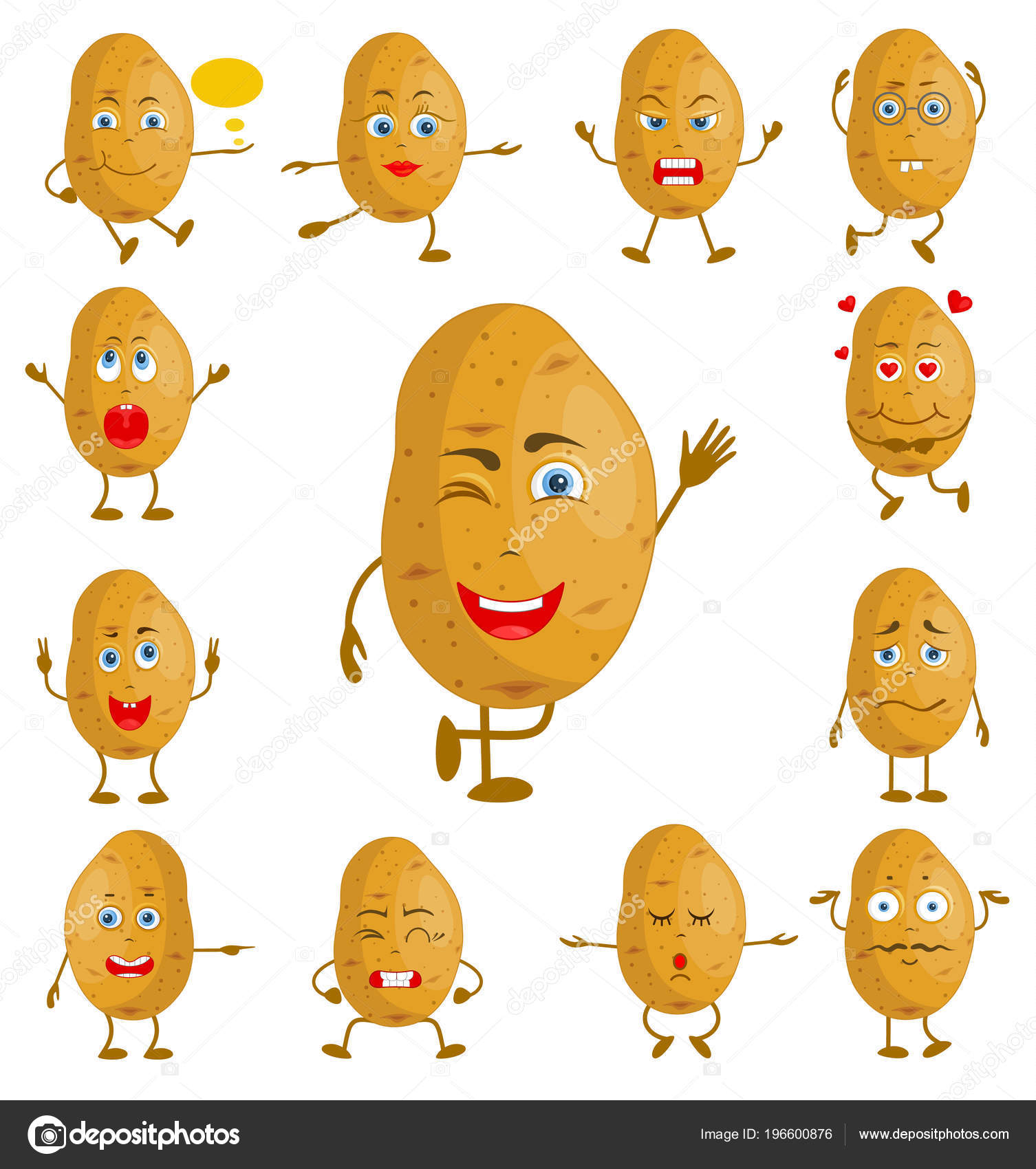 Character Cartoon Potato Vector Vegetable Face Hands Different Facial Expressions Stock Vector Image By C Kurmanstock Gmail Com 196600876