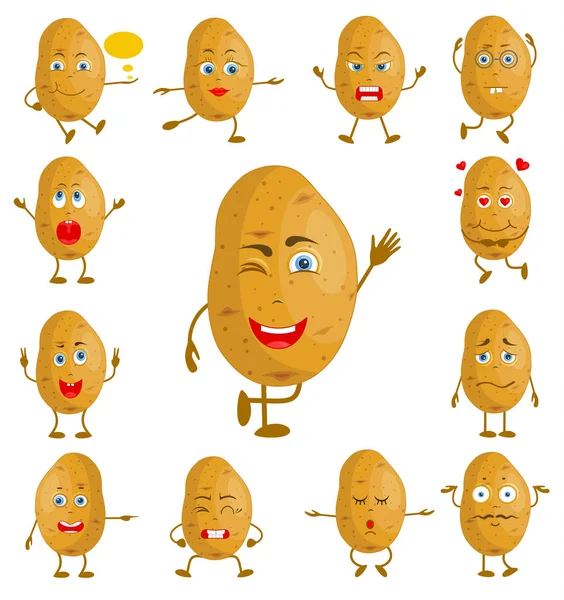 Batata Dos Desenhos Animados Vetor Vegetal Com Rosto Mãos Com — Vetor de Stock