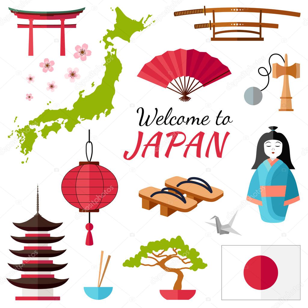 Vector travel banner. Welcome to Japan.