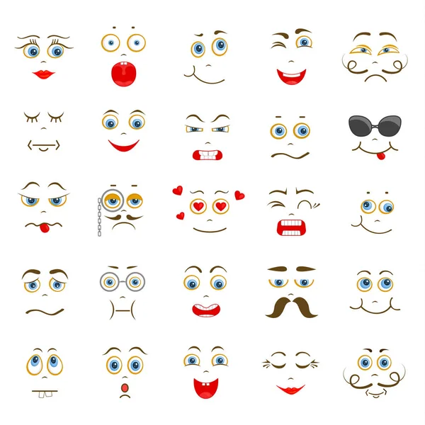 Conjunto Smileys Vetoriais Personagens Com Diferentes Expressões Faciais Coleção Emoções —  Vetores de Stock