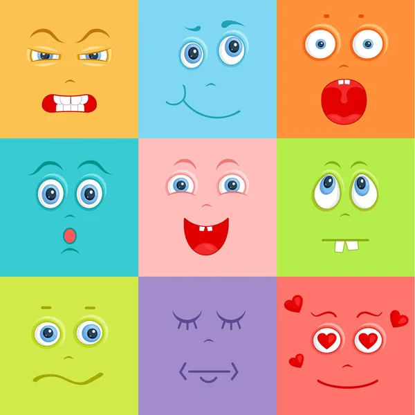 Background Funny Faces Vector Illustration Cute Characters Different Emotions — Stock Vector