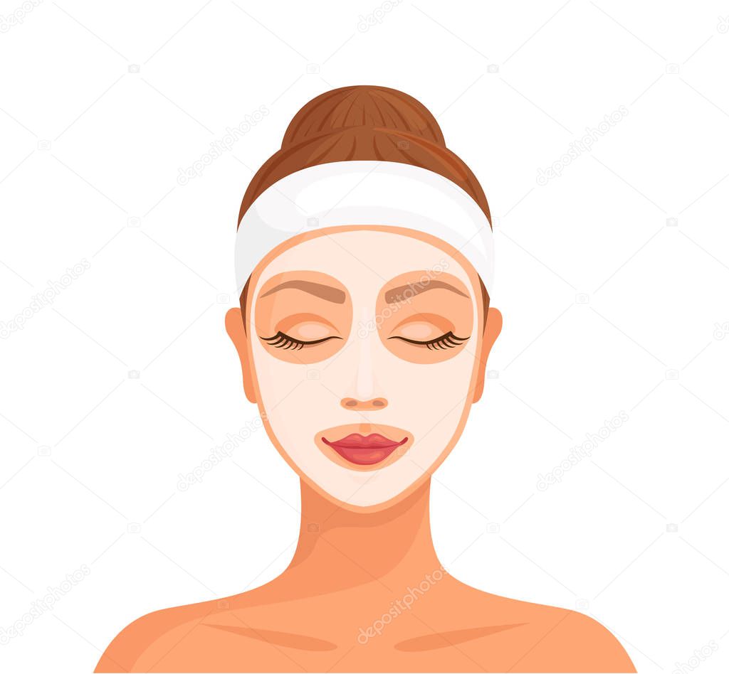 Woman with a cosmetic mask on her face. Vector illustration. Skin care.
