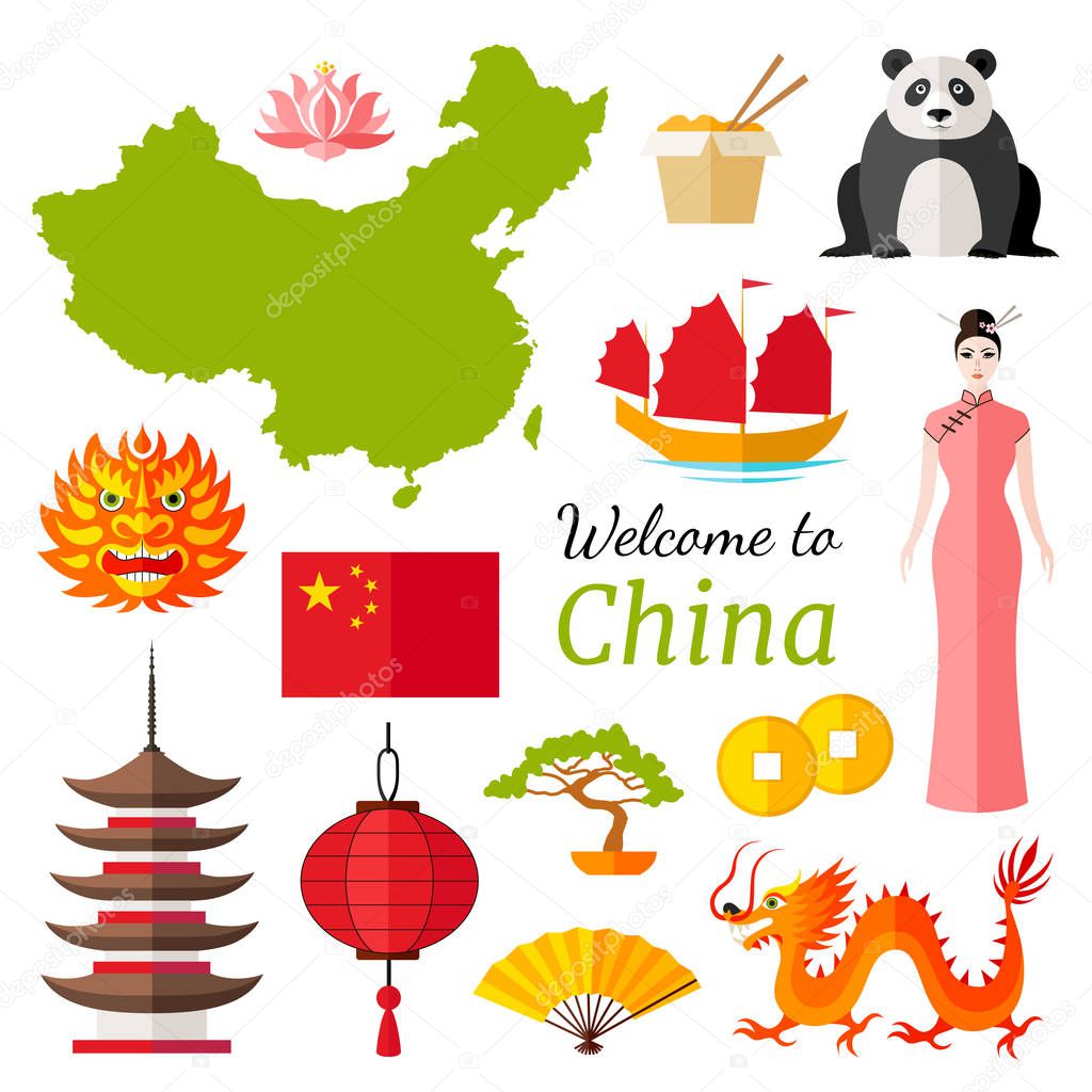 Vector travel banner. Welcome to China.
