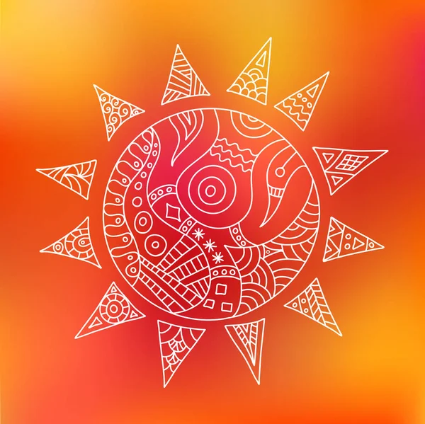 Doodle Sonne mit ethnischen Ornamenten. — Stockvektor