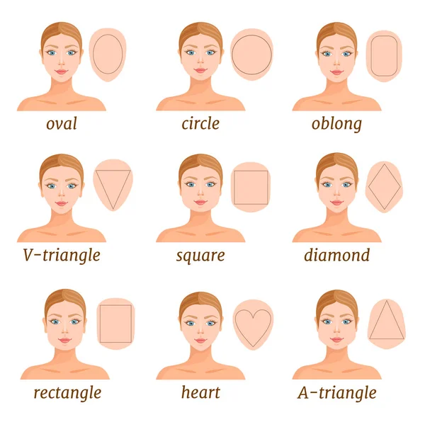 Des femmes avec différentes formes de visage. Vecteur . — Image vectorielle