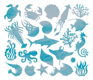 Deniz yaşamı Vector silhouettes.