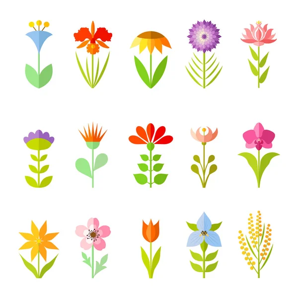 Set Van Bloem Iconen Vlakke Stijl Vectorillustratie Kit Van Designelementen — Stockvector