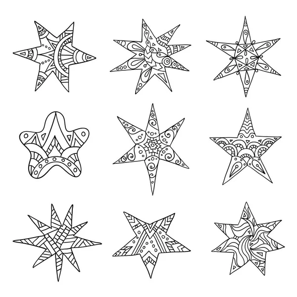 Conjunto Estrellas Garabatos Elementos Dibujados Mano Del Cielo Nocturno Ilustración — Archivo Imágenes Vectoriales