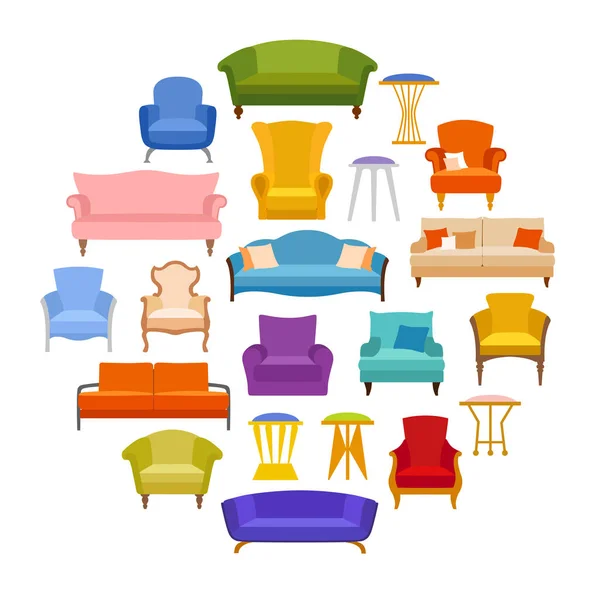 Banner Set Sofas Armchairs Chairs Stools Various Shapes Design Vector — Stock Vector