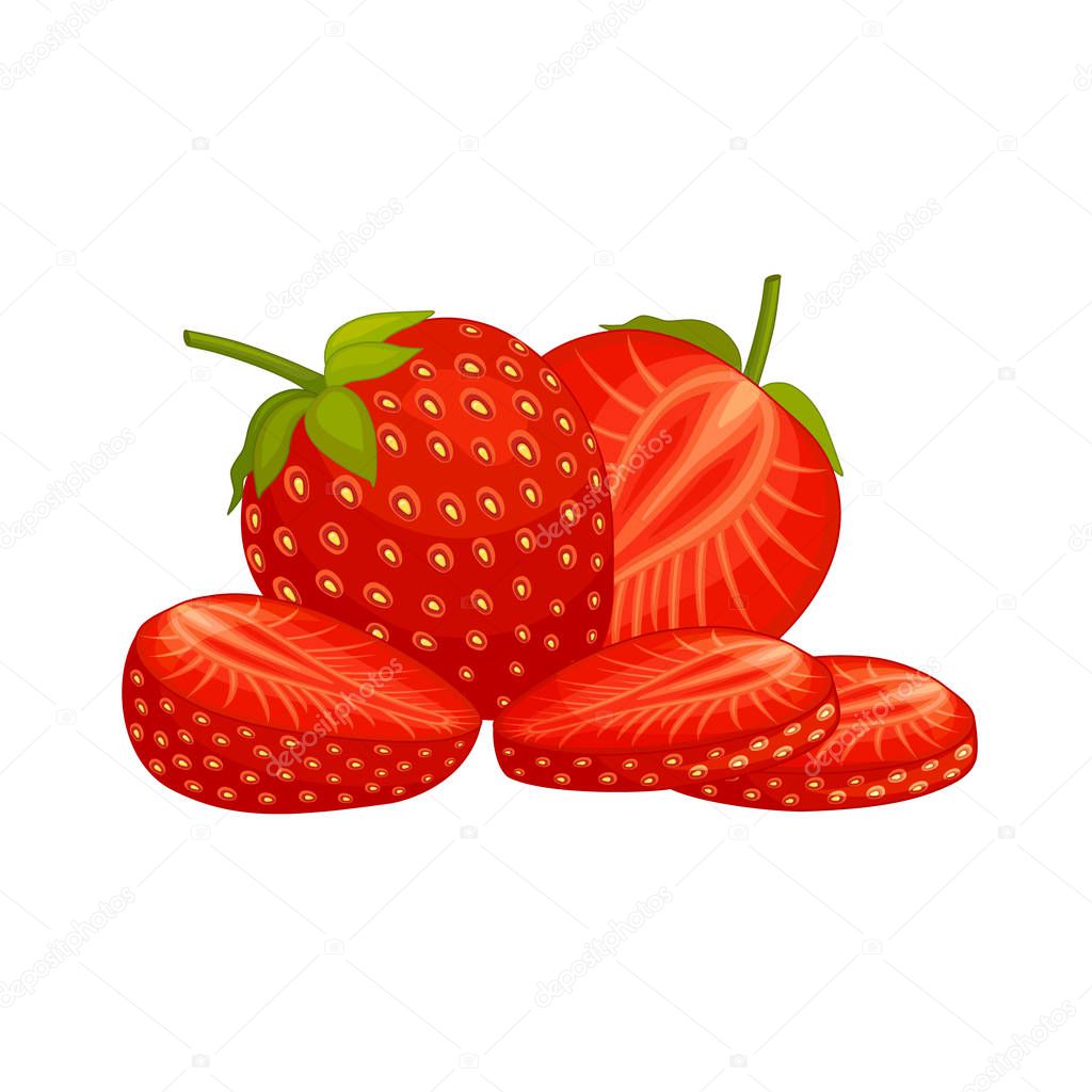Banner with strawberries. Vector composition on white background.