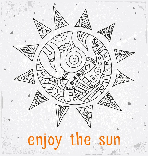 在部落风格的手绘太阳和铭文的格朗格横幅 向量例证 — 图库矢量图片