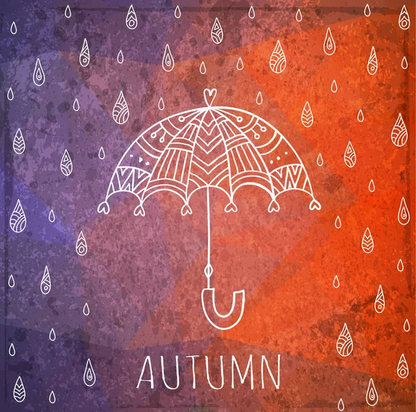 Grunge Bannière Avec Parapluie Gouttes Pluie Carte Automne Illustration Vectorielle — Image vectorielle