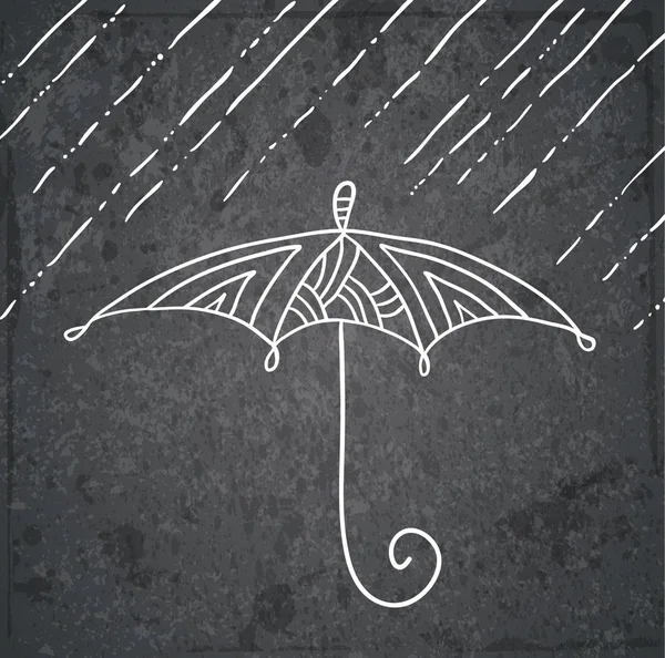 在雨中 在黑暗的粗野背景下 有图案的涂鸦伞 手绘矢量卡 秋天主题的横幅 — 图库矢量图片