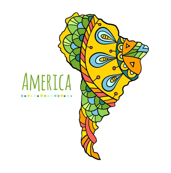América Sul Continente Desenhado Mão Pintado Mapa Doodle Brilhante América —  Vetores de Stock